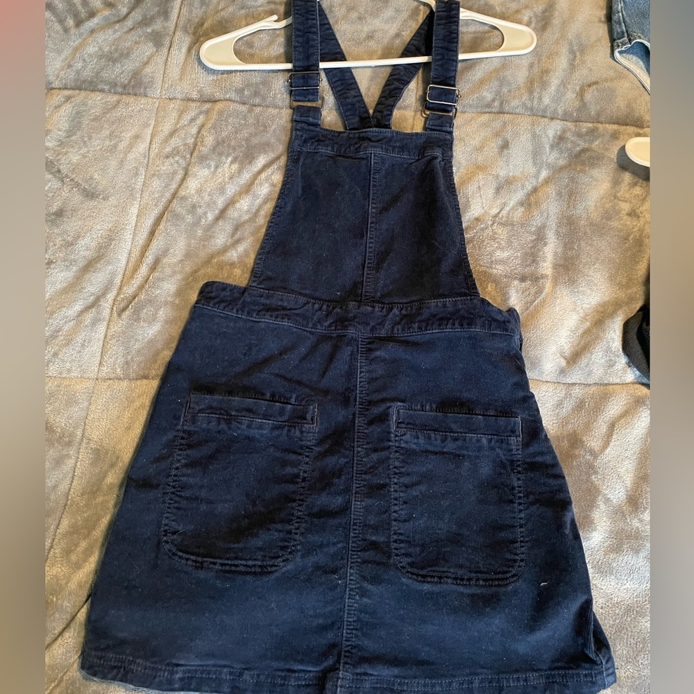 navy blue overall corduroy dress